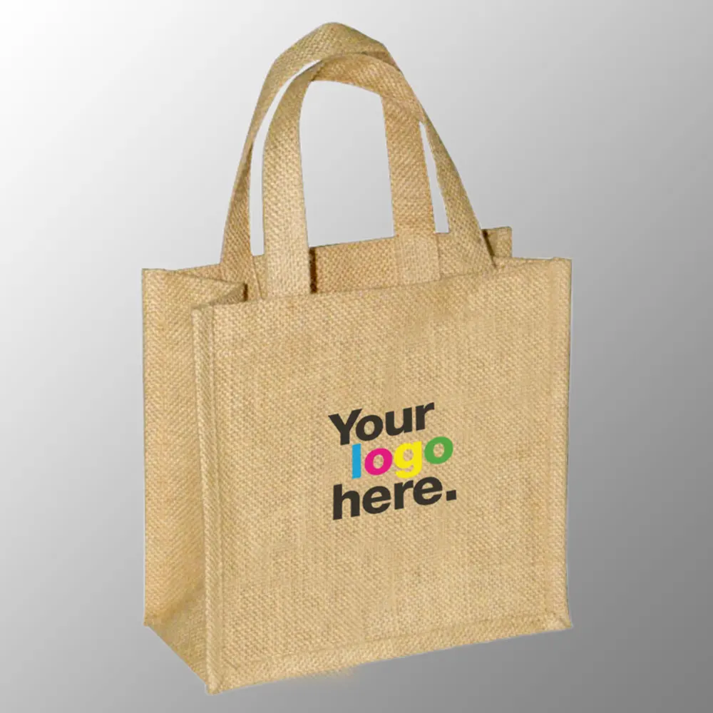 hot selling mini jute burlap shopping bag small plain jute carry bag with logo print