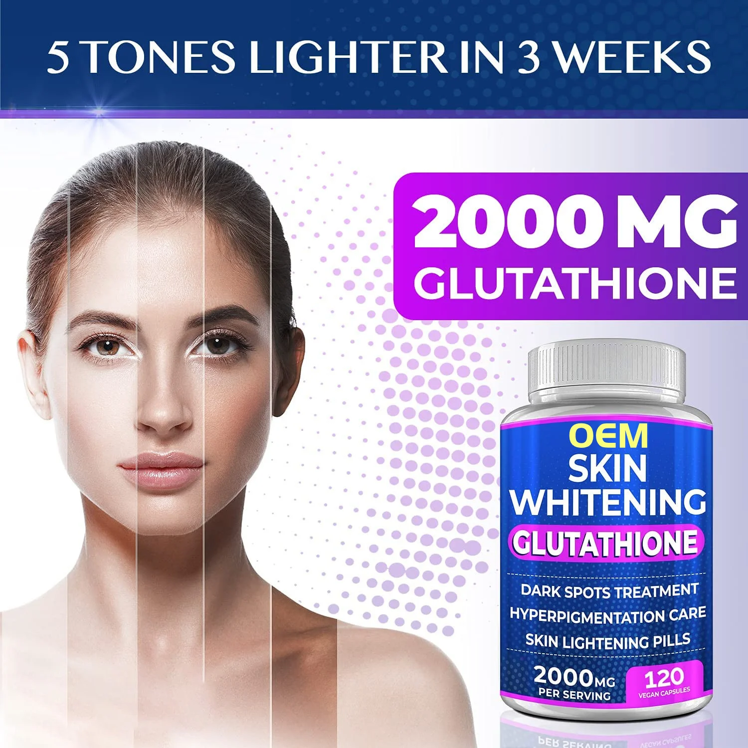 Private Label Vegan 10000Mg Vitamin C Collagen Skin Whitening L-Glutathione Glutathione Capsule Pills
