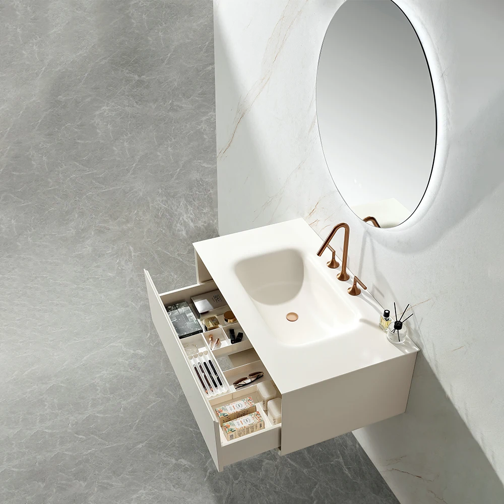 Умный туалетный столик для ванной комнаты со светодиодным зеркалом и мраморной стиральной раковиной отеля дома