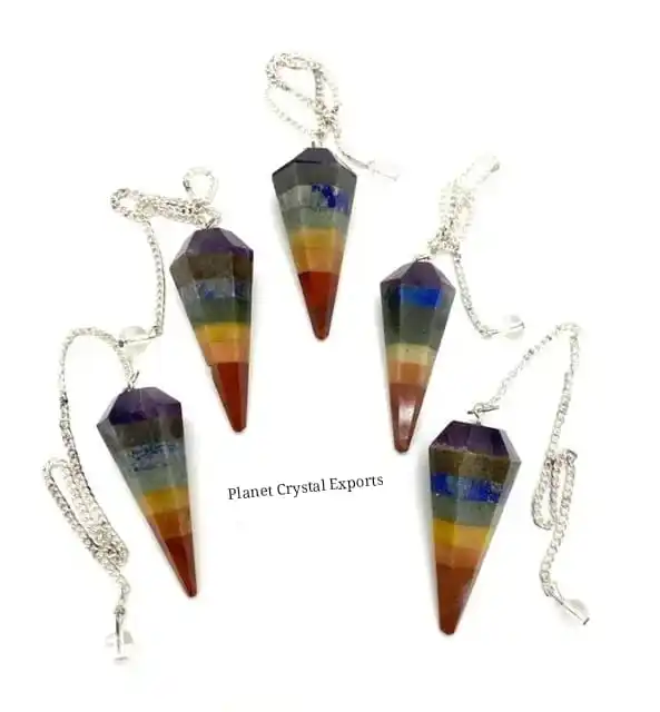 7 Chakra Bonded 6 Faceted Pendulum | Gemstone Agate Feng Shui Pendulums | Chakra Reiki Healing Pendulum Jewelry