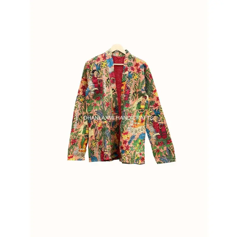 New Collection Indian Cotton Jackets Frida Kahlo Block Print Jacket Handmade Winter Coat Bohemian Outfit Unisex kantha jacket