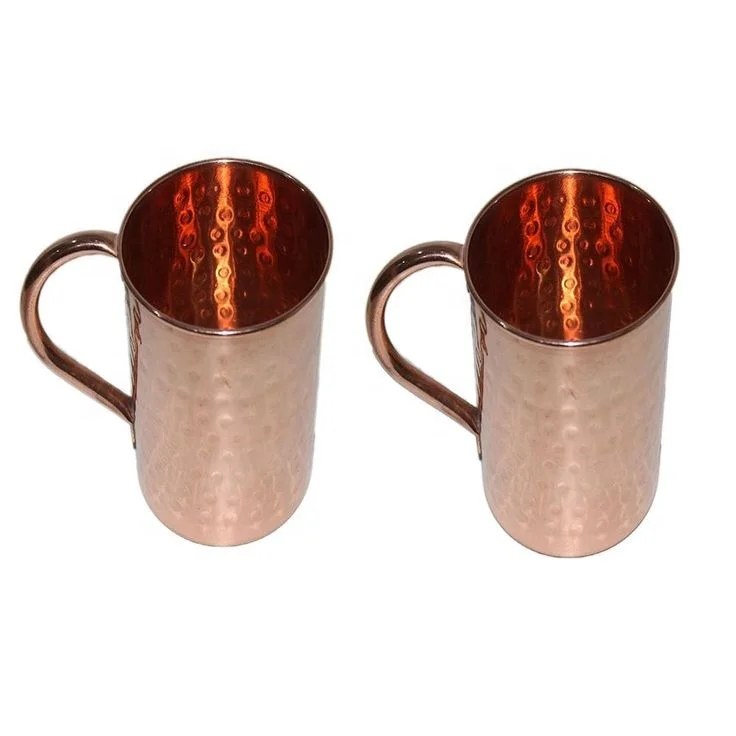 Amazon Hot Sell Moscow Mule Mugs With Brass Handle Stainless Steel Copper Mug Hammered Moscow Mule Mugs