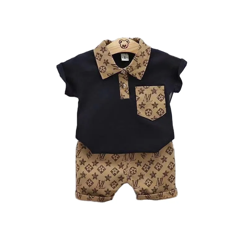 Foreign trade boys short sleeve shirt 2023 summer new baby foreign trade wholesale two sets of tide