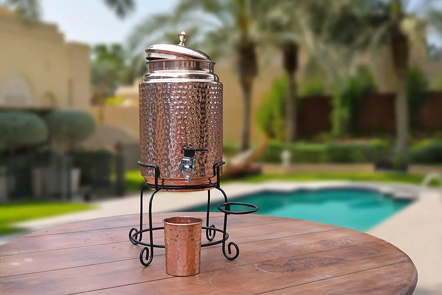 Copper 5 Litre Hammered Copper Water Dispenser (Matka/Pot/Dispenser/watercooler) Container Pot with 1 Copper