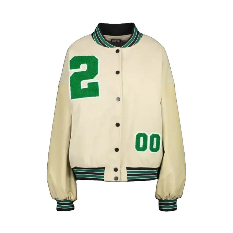 Wholesale Custom Embroidered Chenille Patches Varsity Jacket Wool Body Leather Sleeves Letterman Varsity Jacket