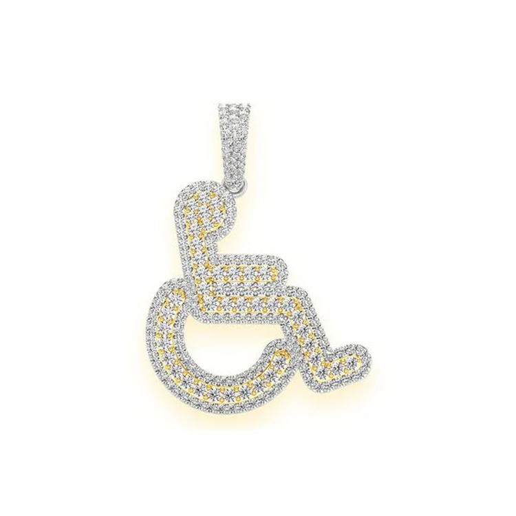 Huge Sale on Top Quality Eye Catching Design 4 CTS 10K Gold Layered Wheelchair Symbol Moissanite Diamond Pendant