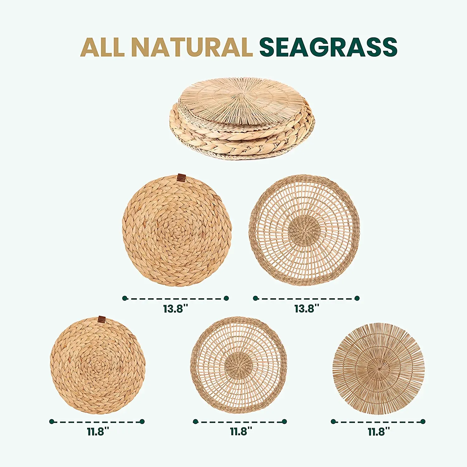 High-quality Naturral Rattan Set off 5 Weaving Plate Basket Wall Hanging Decor for Home.