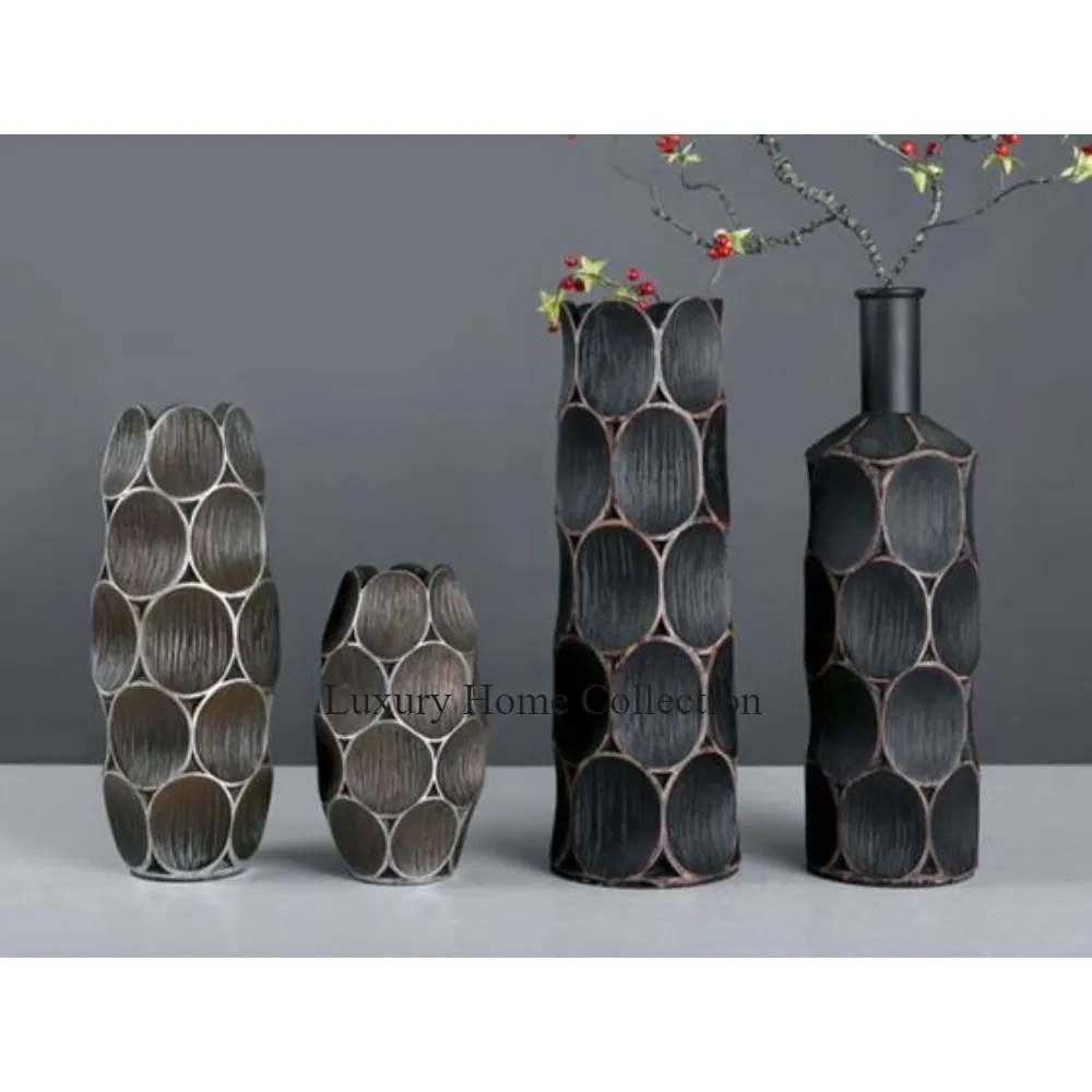 Royal Look Heavy Duty Hot Selling Vase Antique Design Honeycomb Texture Hammered Set Of Luxurious Planters And Pots