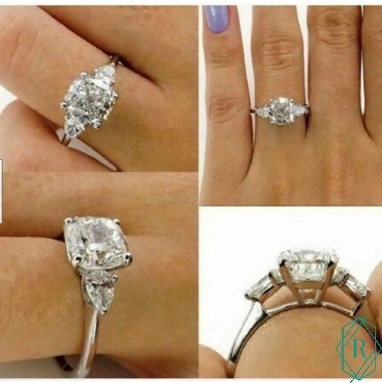 Cushion Cut Moissanite Diamond Three Stone Engagement Ring For Women