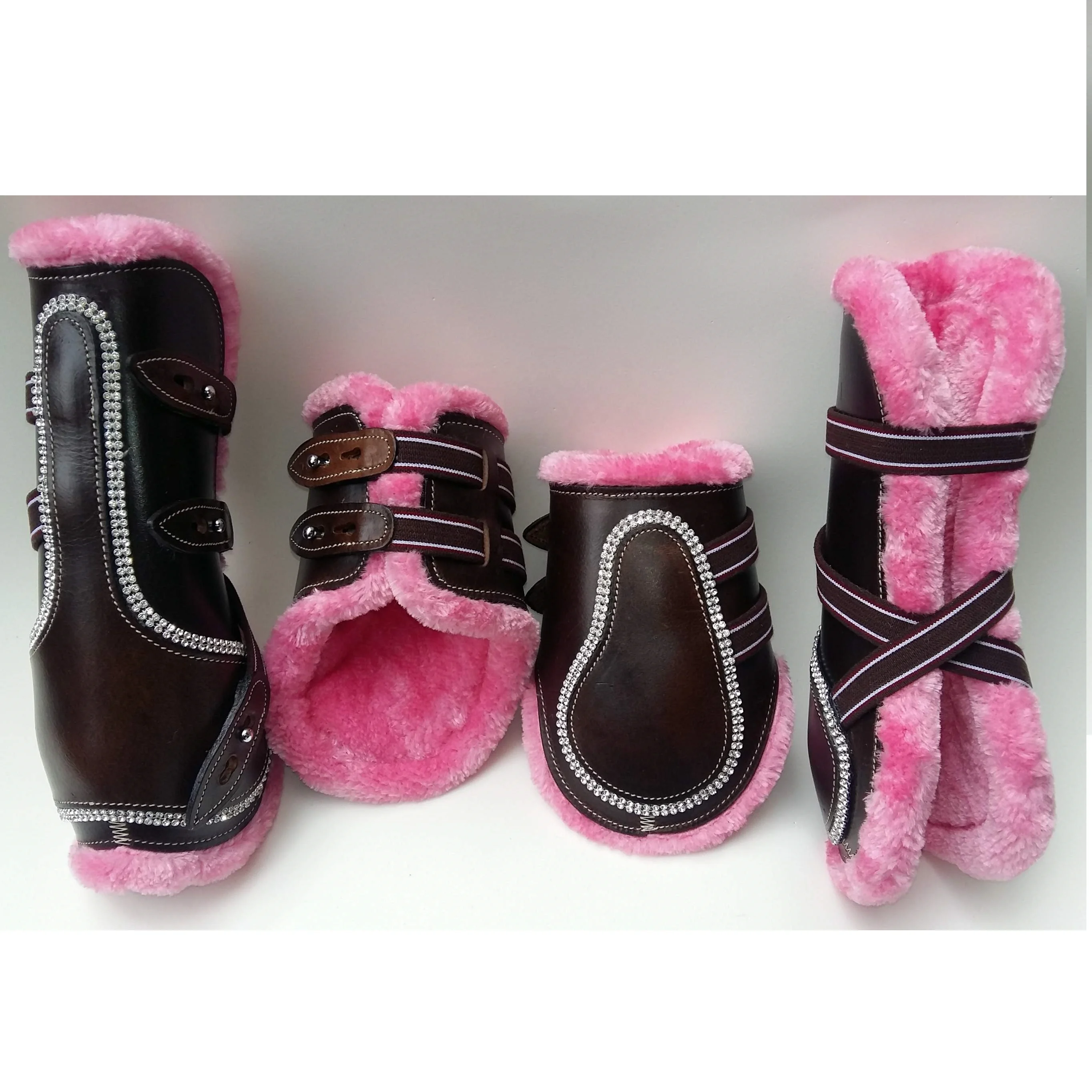 WHOLESALE LEATHER HORSE ANKLE AND TENDON HORSE  INSIDE MINK FUR LINING WITH HEAVY ELASTIC  HORSE BOOTS