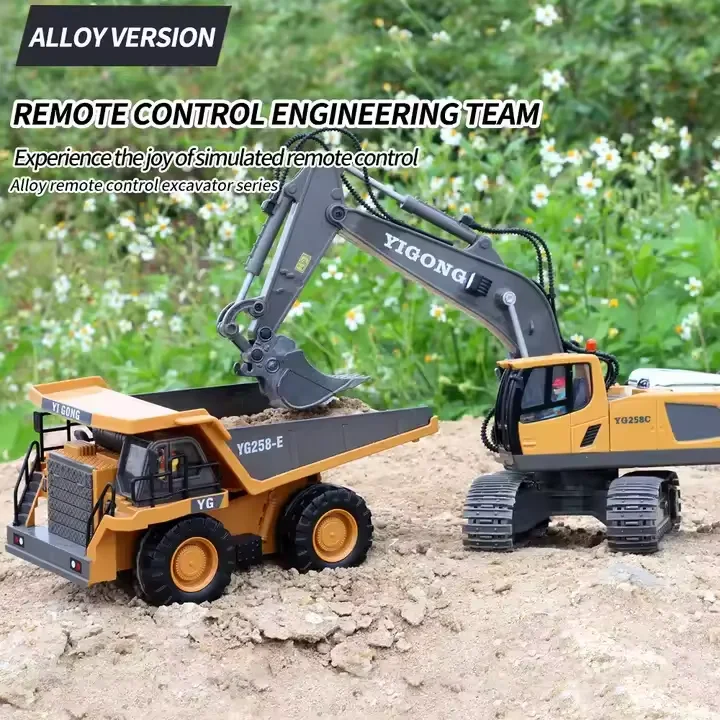 Electric 1:22 Alloy 2.4g 8ch Rc Metal Excavator Rc Rooter Truck Car Toys With Lights&Sounds