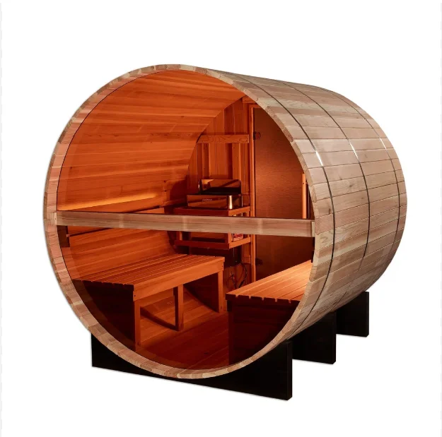 Scandia Electric Barrel Sauna With Canopy / red cedar outdoor bucket steam panoramic glass sauna 3-4 people