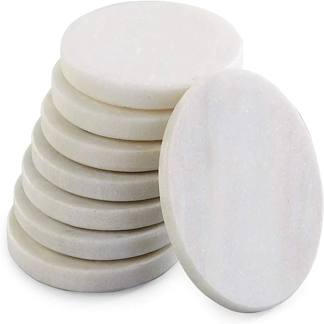 Best Seller White Marble and Wood Coaster set in Round Square Hexagon Durable Coffee Tea Coasters for Sale
