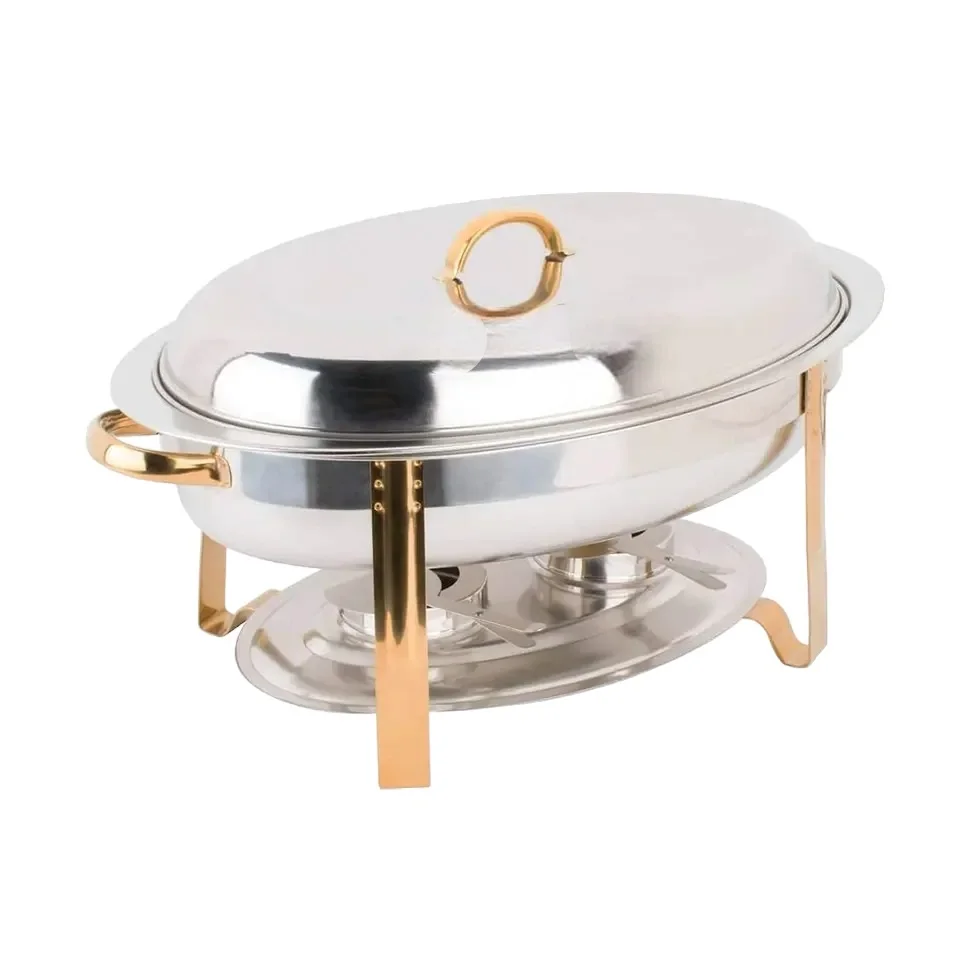 Hot Sale Silver Plated Buffet With Lid Stove Catering Restaurant Food Warmer Set Luxury Customized Oval Shape Chafing Dish