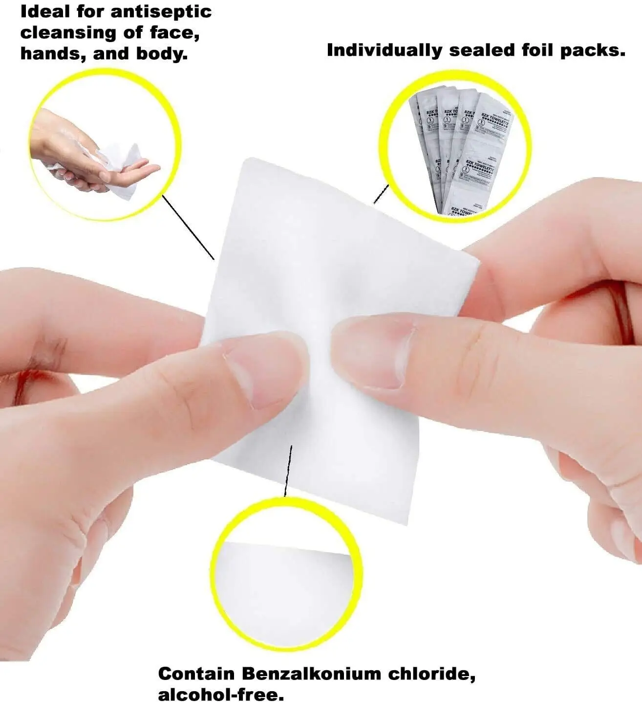 Benzalkonium Chloride Antiseptic Towelette First Aid Wound Hand Sanitizing Wipes for Cleaning Use BZK Wet Wipes