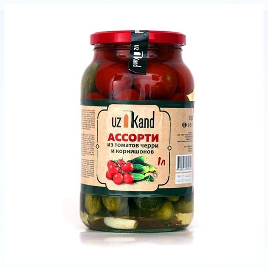 1L Natural Canned Preserved Vegetables from Uzbekistan Salted Pickled Gherkins and Cherry Tomatoes for Food