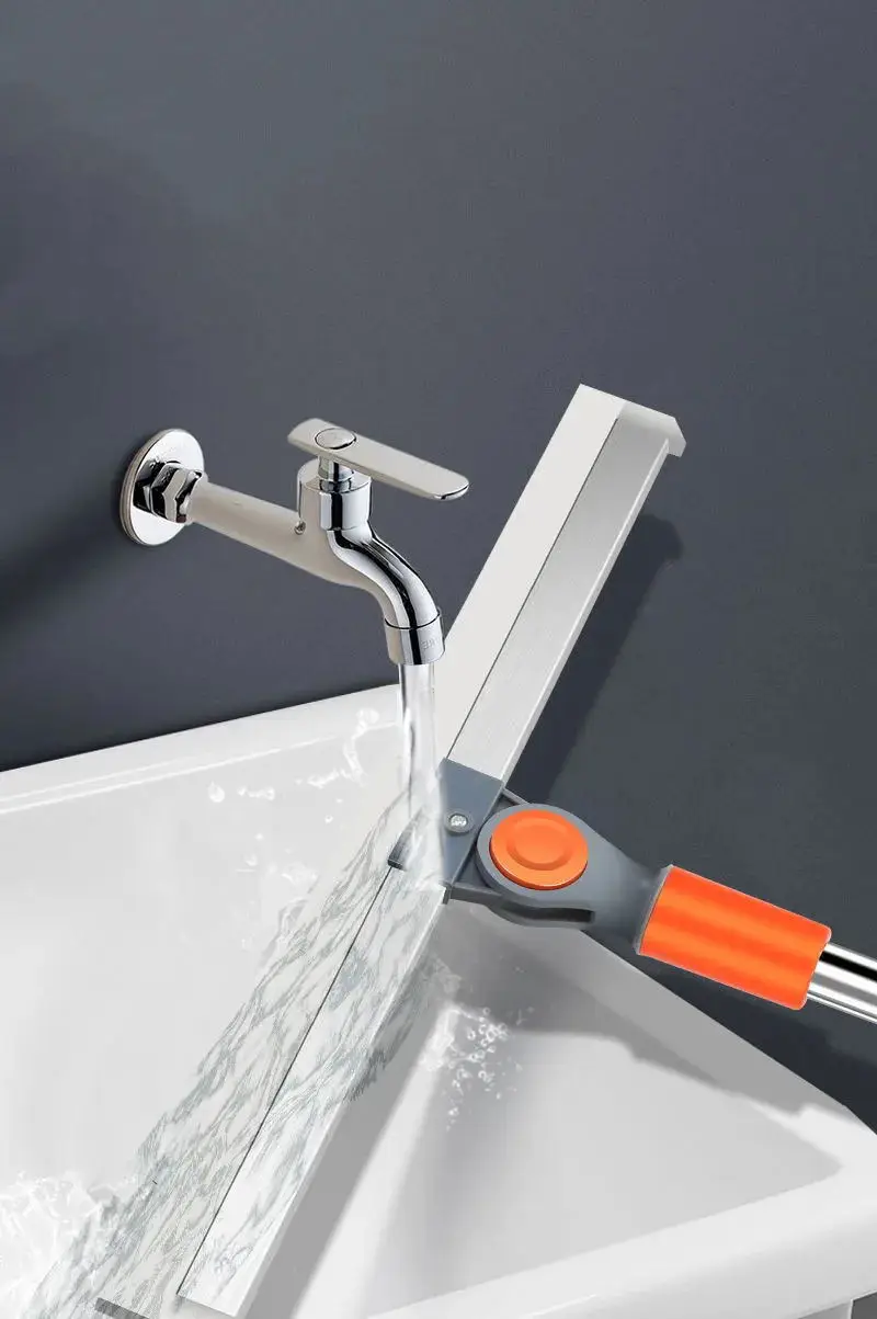 Magic Handle Foldable Broom with Silicone Mop Head Steel Pole Household Pet Hair Removal scraper for Glass & Floor in Bathroom
