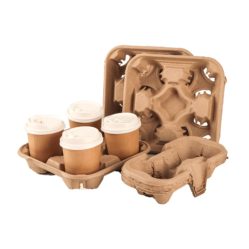 Biodegradable Disposable Takeaway Hot Drink 2 Cup Holder Takeout 4 Cup Tray Carrier Coffee Paper Cup Holder