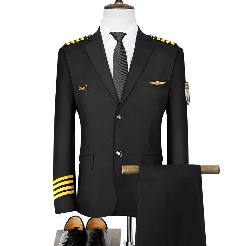 New style  Custom Wholesale High Quality Airline Aviation Black Dark Blue Men Women Pilot Uniforms Staff Uniforms