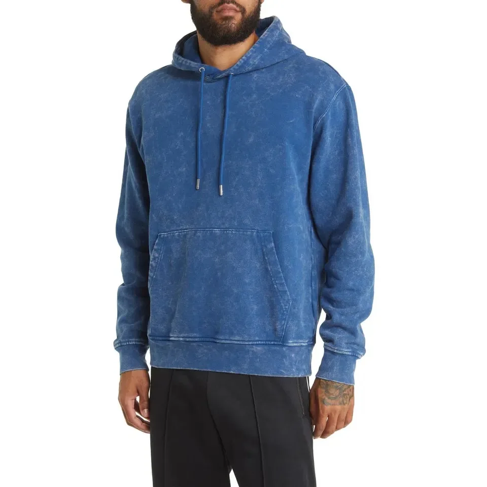 High Quality 500 GSM Cotton Oversized Distressed Hooded Thermal Pullover Sweatshirts Masked Stone Acid Wash Hoodies for Men