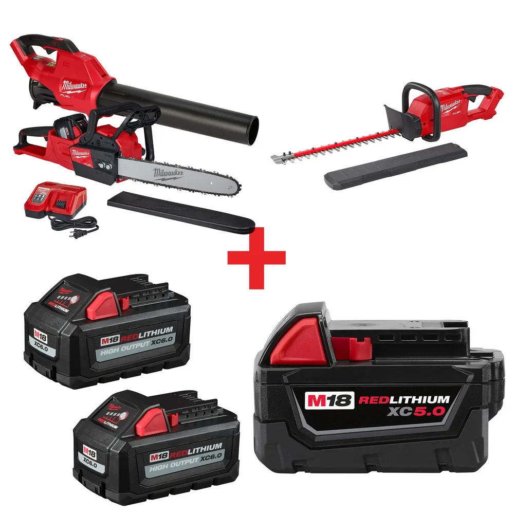 Miilwaukee M18 FUEL 3-Tool Outdoor Power Equipment and Variety 4-Pack Battery Kit