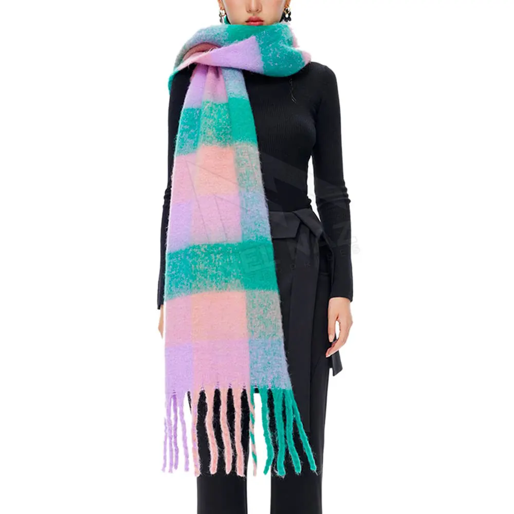 Wholesale Rainbow Colors Thick Winter Long Scarf For Women Cashmere Mohair Scarf With Tassel Woven Wraps Scarves shawl