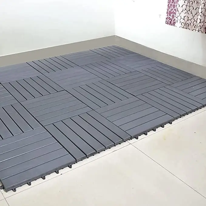 Hot Sell 6-Slat Grey Acacia Flooring Tiles Wood With Plastic Base Flooring Tiles For Balcony Garden Tiles Vietnam Origin