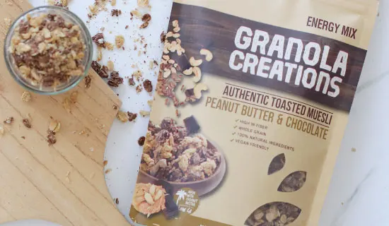 Healthy On the go Mini Sized 60g Packaging Ready to Eat Granola Creations Toasted Muesli Peanut Butter & Chocolate