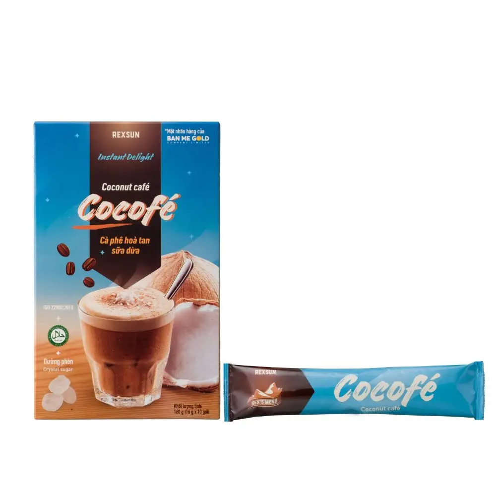 Coffee Mix COCOFE Coconut instant coffee 160g per box special smell and good taste - Rexsun brand made in Viet Nam