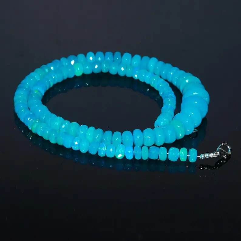Natural Blue Ethiopian Opal Faceted Shaded Beads Necklace 6-13 mm Hand Made Beaded Choker Necklaces Opal Jewelry For Women Bulk