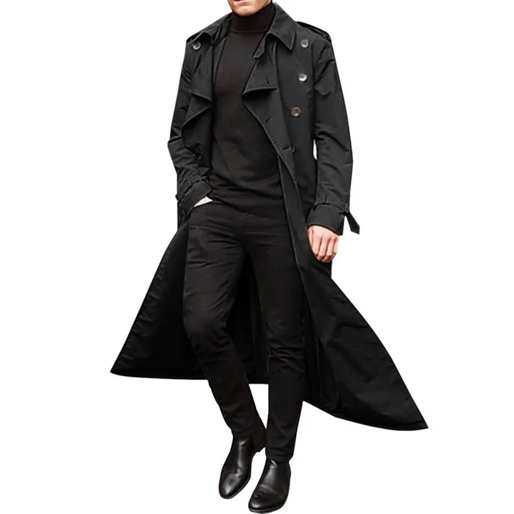 Wholesale Autumn Mens Long Windbreaker Jackets Stylish Double Breasted Long Trench Coat for Men