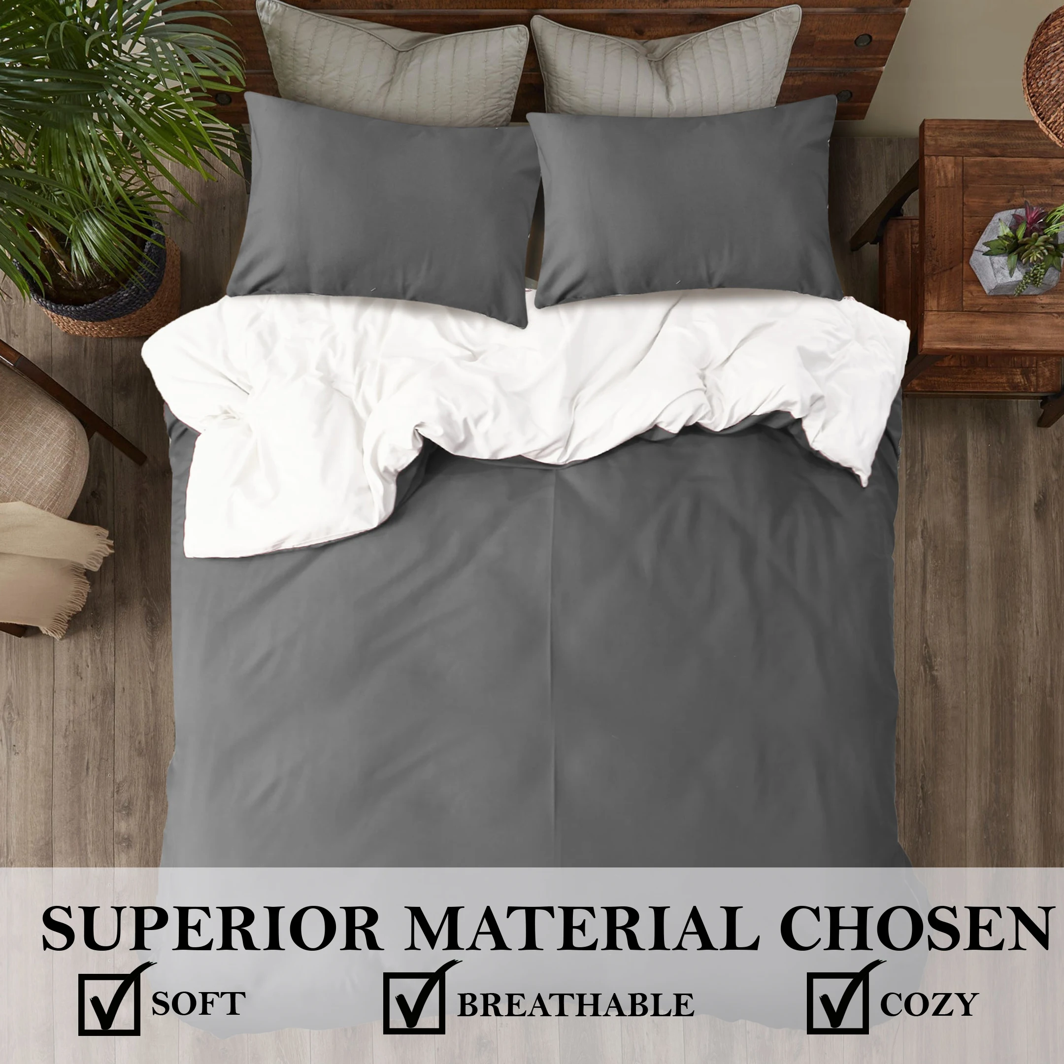 Customize Luxury grey white Reversible Double/Queen/King/Super King Size wholesale Microfiber Breathable Duvet Cover Set