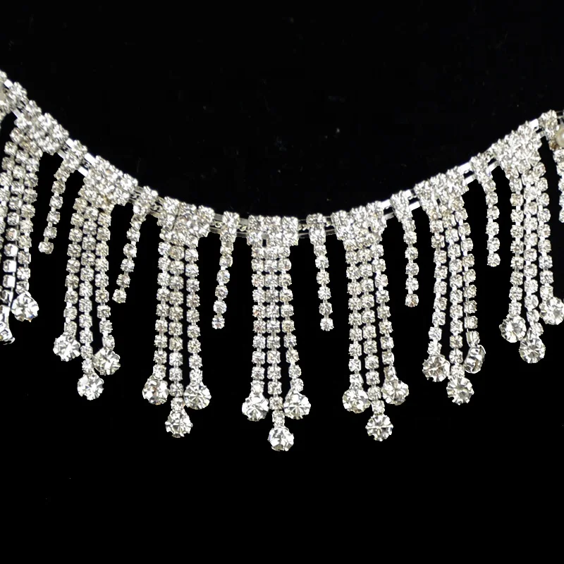 Rhinestone silver trim crystal neck designs roll diamond rhinestone cup chain for jewellery rhinestone chain roll diy