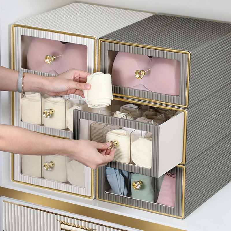 Fabric Foldable Closet Organizers and Storage Boxes Storing Clothes drawer storage box 3 Pack Sock leather Underwear Organizer