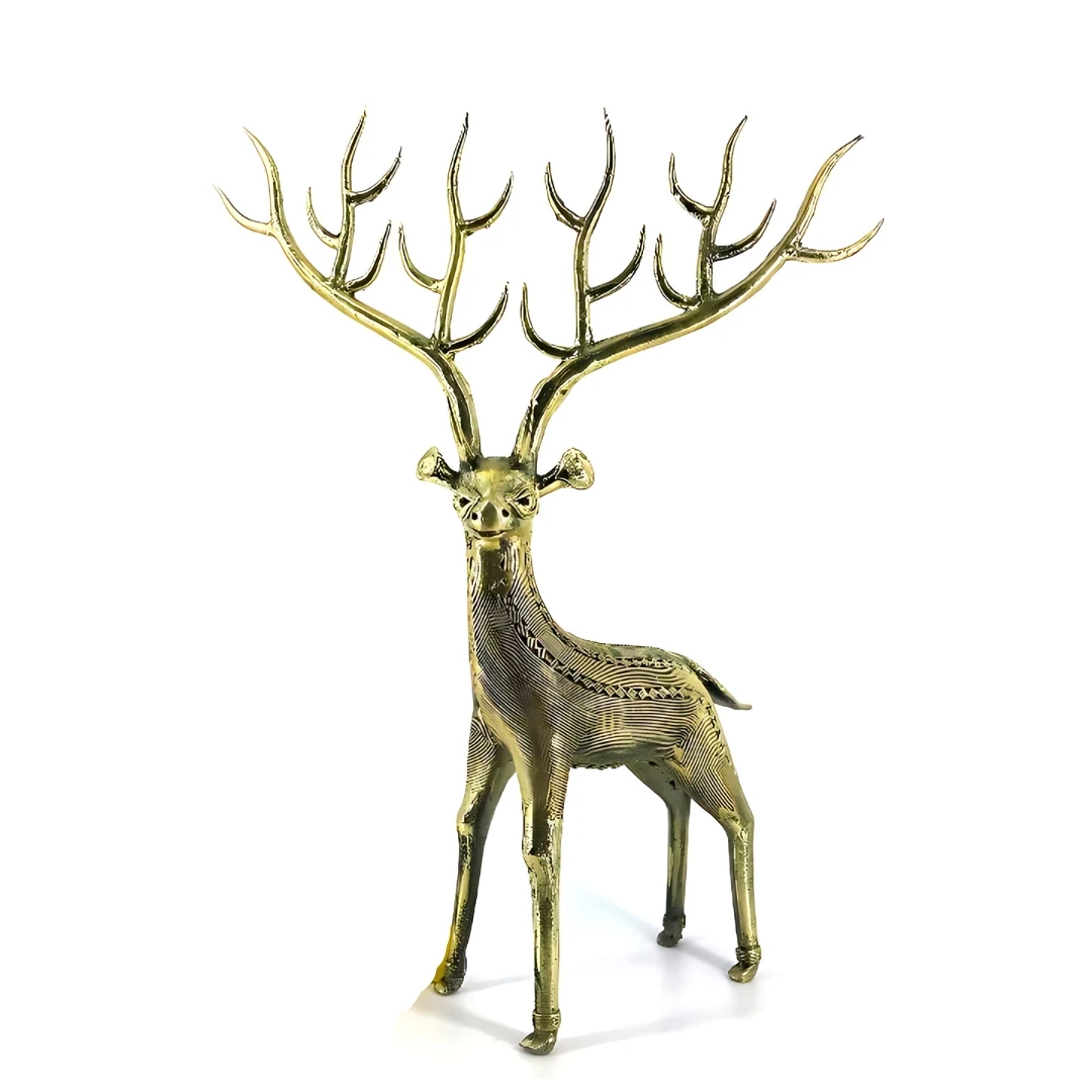 Modern Nordic 12-Inch Deer Figurine Handcrafted Pure Solid Brass Luxury Gold Home Decor Interior Living Room Creative Table Top