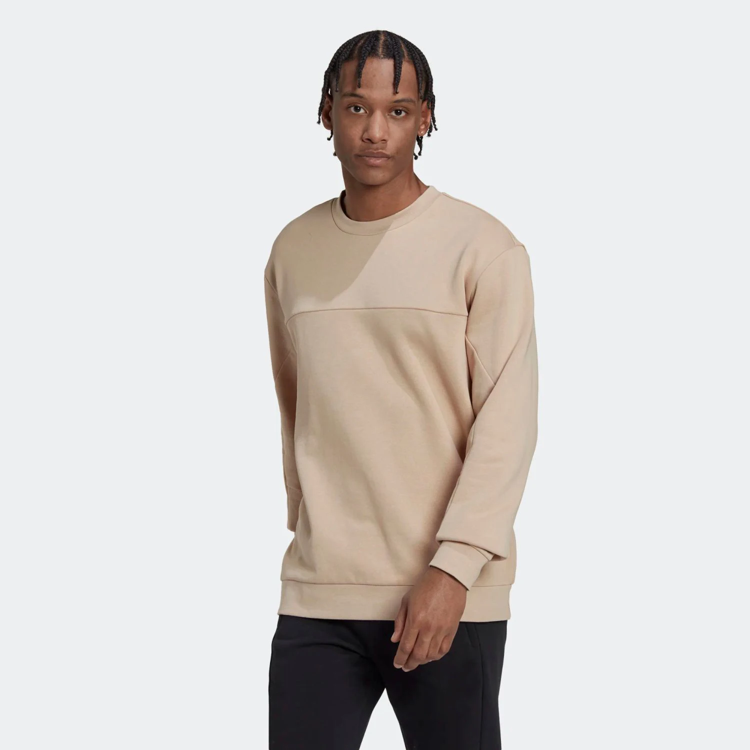 Warm and Cozy Loose Fit 77% Cotton 23% Recycled Polyester Fleece Magic Beige Crewneck Sport Sweatshirt