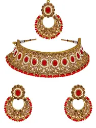 Premium Quality Traditional Choker Necklace Set in Gold finish Dark Pink Artificial Stone Indian Choker Fashion Jewelry Necklace