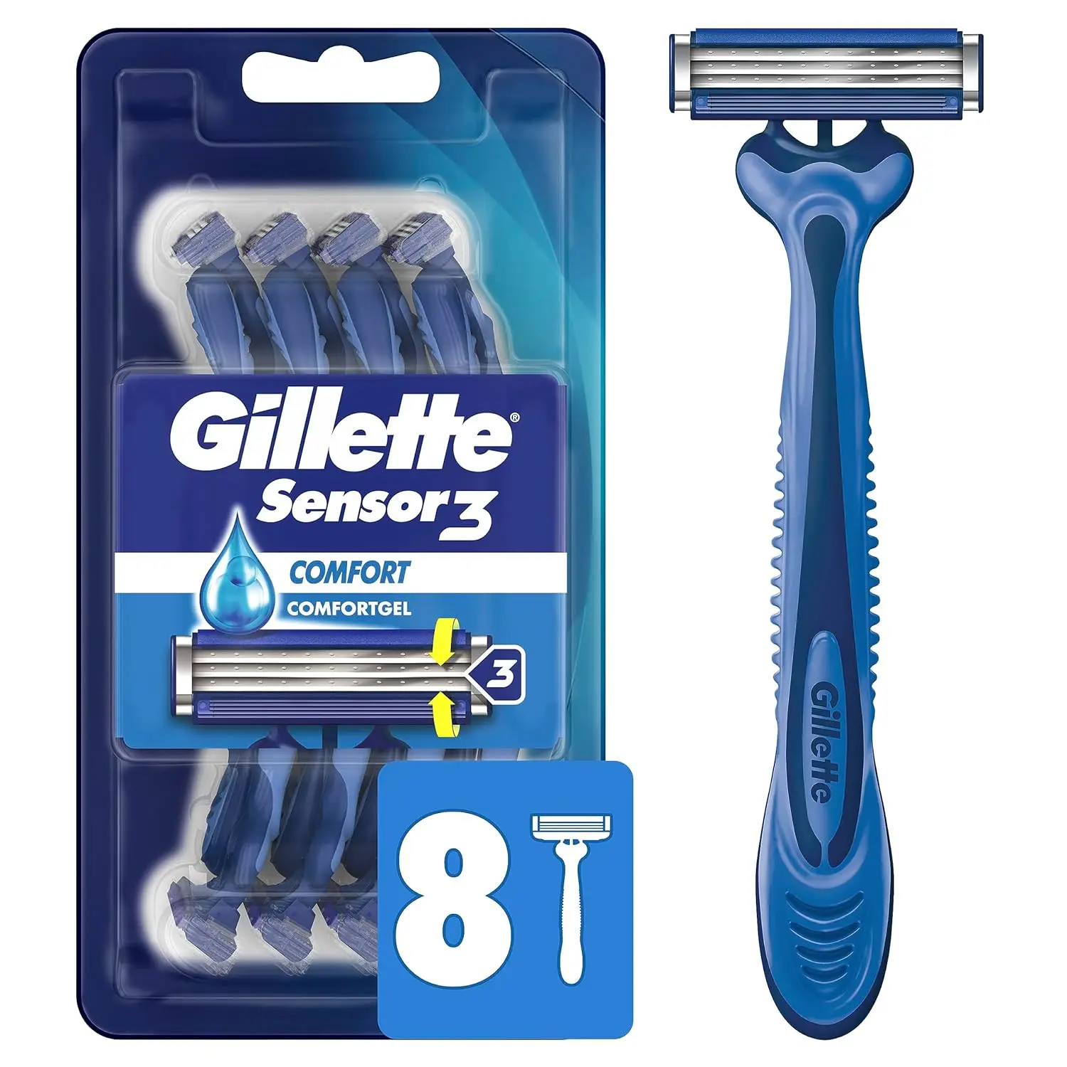 Gillette Sensor3 удобные одноразовые бритвы для мужчин 8 шт. смазка легко скользит по вашей коже