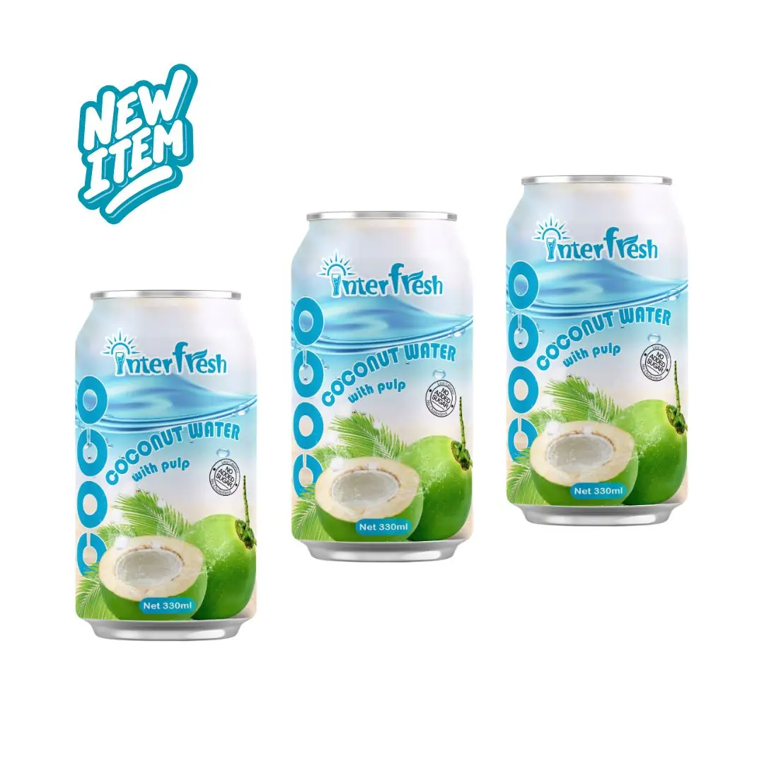 Ready to ship Pure Coconut Juice Can 330ml INTERFRESH HALAL Organic Beverage OEM Manufacturer Coconut Juice Drink With Pulp