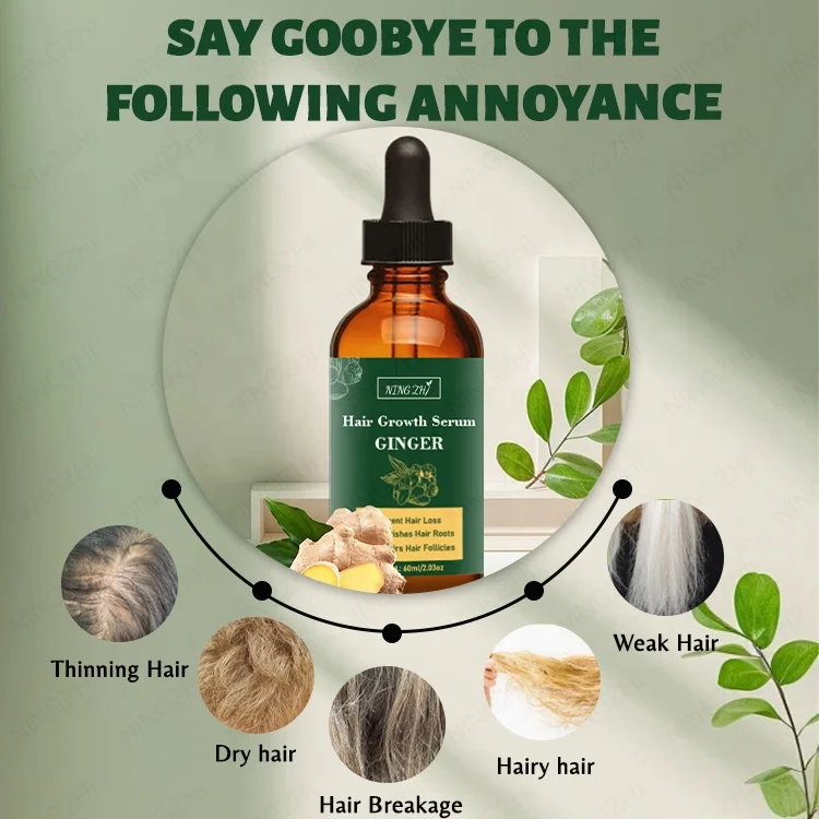 Wholesale natural organic hair care anti hair loss essence ginger hair growth serum