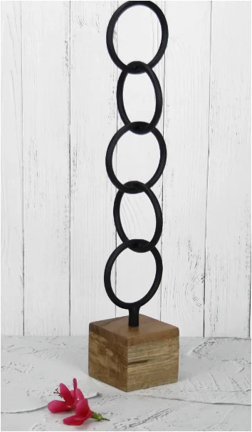 Premium Quality Black Powder Code Metal Circles Decorative Objec on a Wooden base Luxury for Home Living Room Tabletop Sculpture