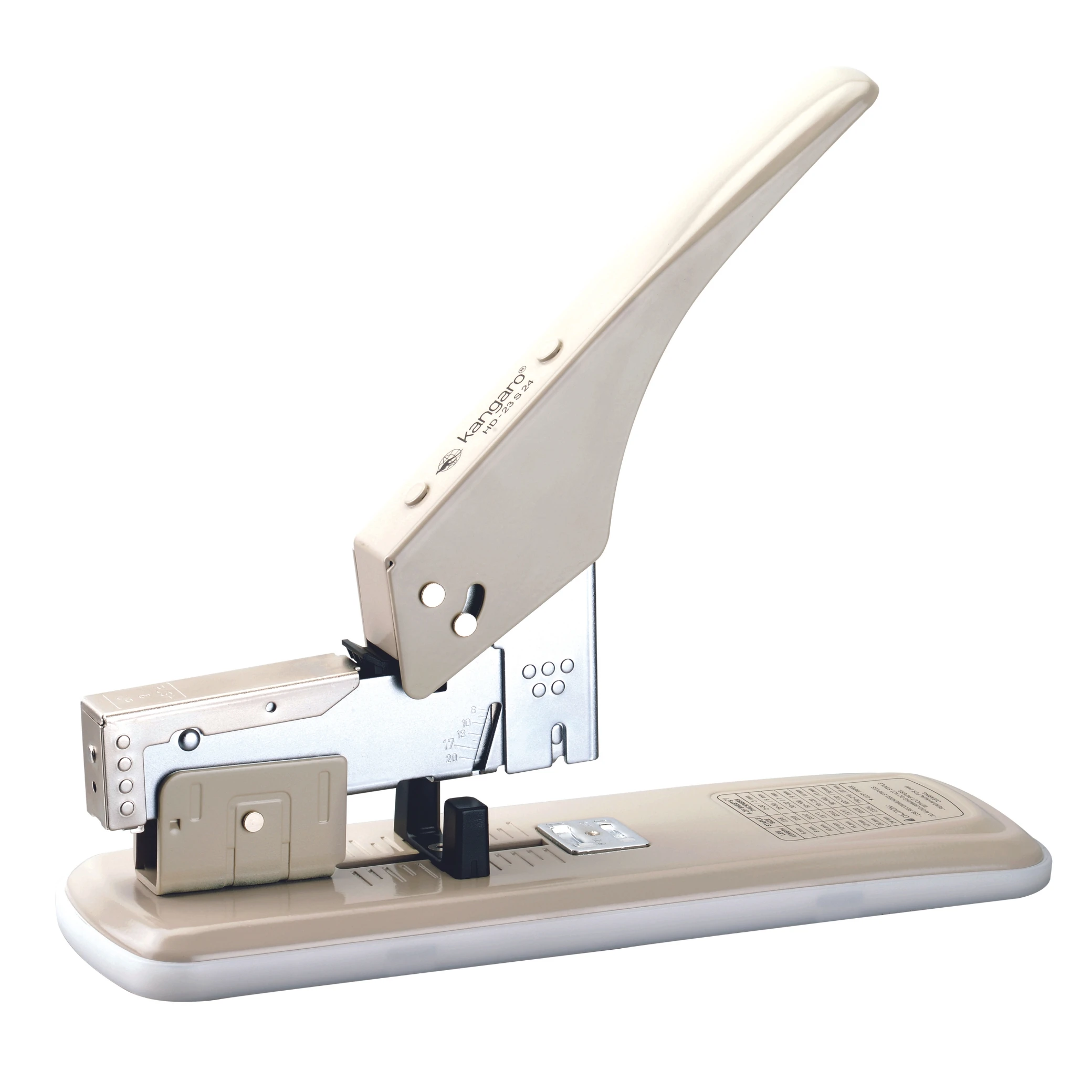 Heavy-Duty All-Metal Manual Stapler Adjustable Paper Guide Rotating Anvil Rubber Base Desk Top Protection Rear Loading Staple