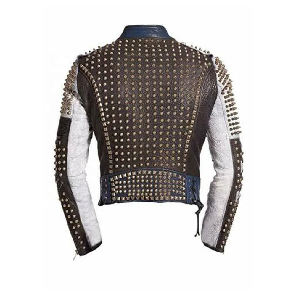 Men-Rivets Biker Gold-Studded Multi-colored Punk-Retro Fashion Outdoor Leather Jackets