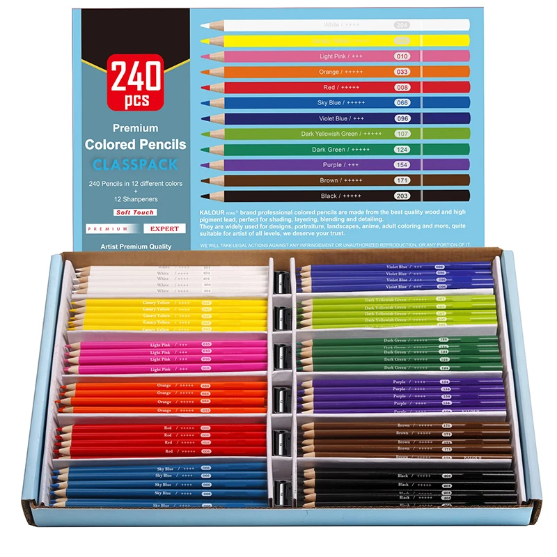 Art Colored Pencil Set Sketch Drawing 12 Colors 240 Non Toxic Safe Colored Pencils Suitable For Children Teachers Adults