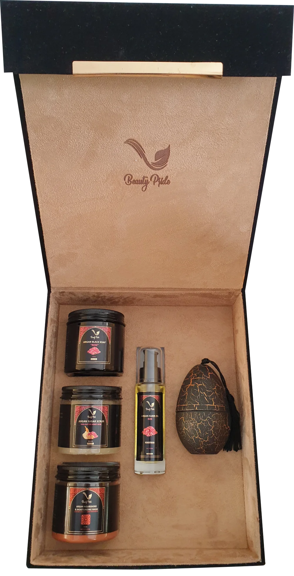 Luxury Eco-friendly Argan Pure & Rose Skincare Set Scrub deep cleanser Mask Nourishing & Whitening Black Soap Exfoliator & Oil