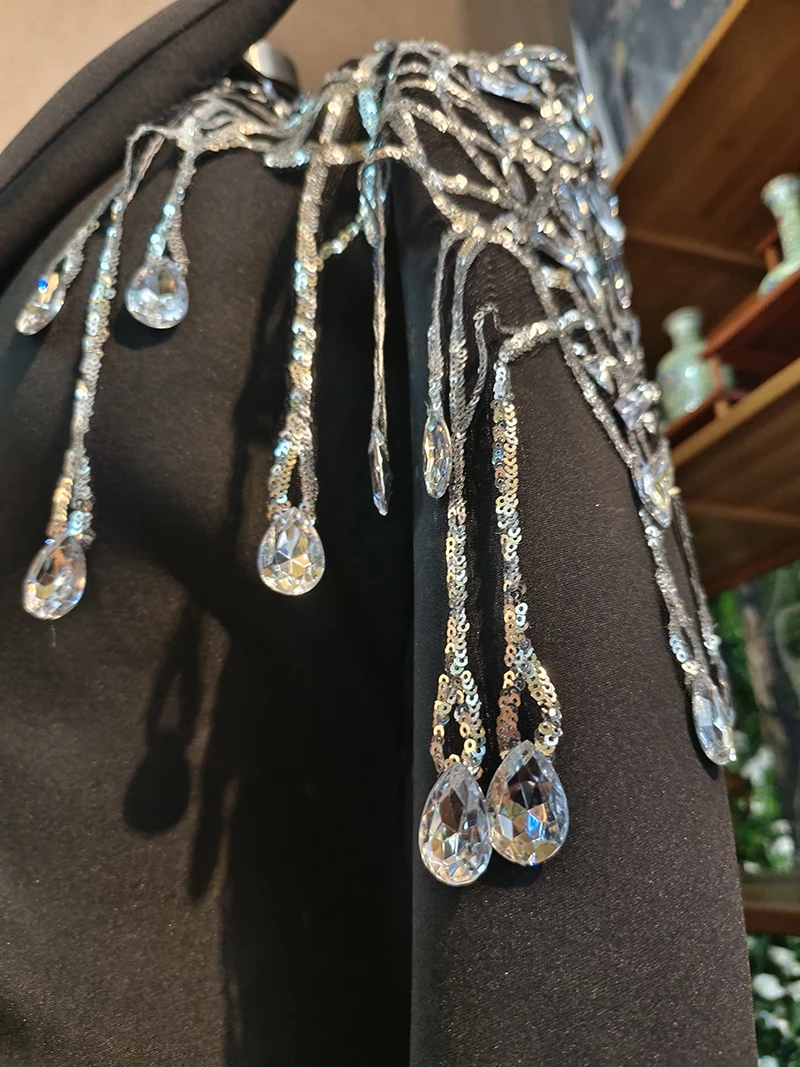 Y2940 women dress wholesale black dress formal rhinestone dresses sequin prom for evening party