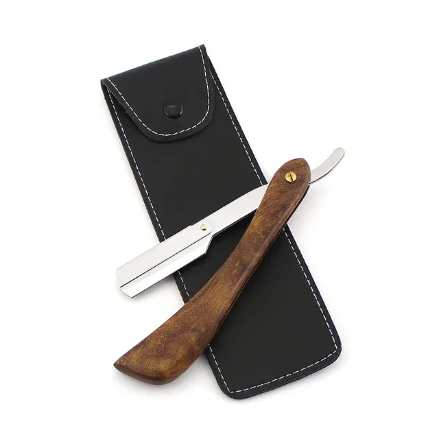 Lightweight Straight Razor with Single Edge Blade Professional Cut-Throat Shaving Razor Wooden Handle Ideal for Self and Salon