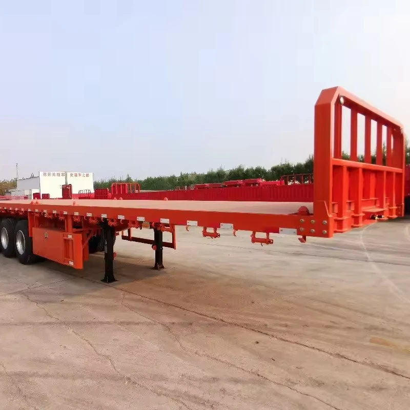 China good quality Flatbed trailer to transport heavy cargo and containers with 3 axles trailers for cars