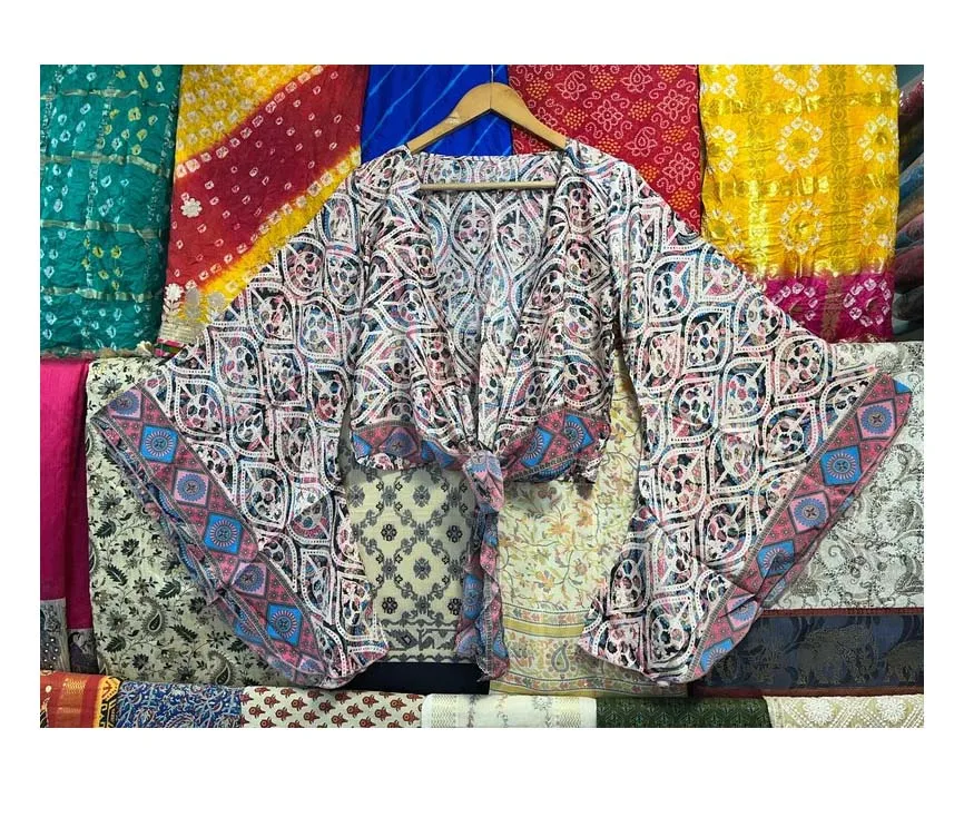 Floral Printed Silk Crop Top, Bell Sleeve Silk Wrap Around Top, Front Tie Summer Silk Tie Top, Hippie Beach Wear Silk Top,