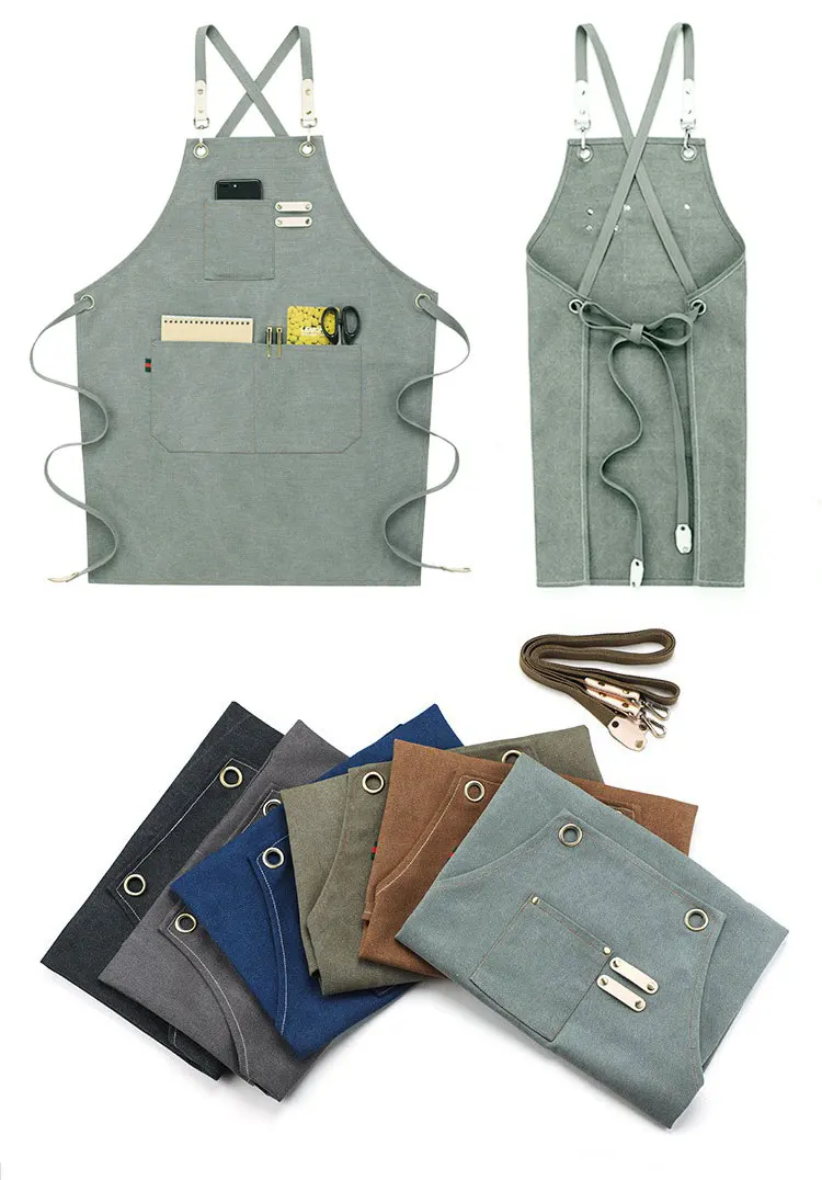 High quality Wholesale excellent Water drop Resistant Cotton Canvas Cross Back Adjustable Cooking Kitchen Chef Apron With Strap